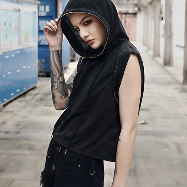 Gothic Punk Sleeveless Hoodie