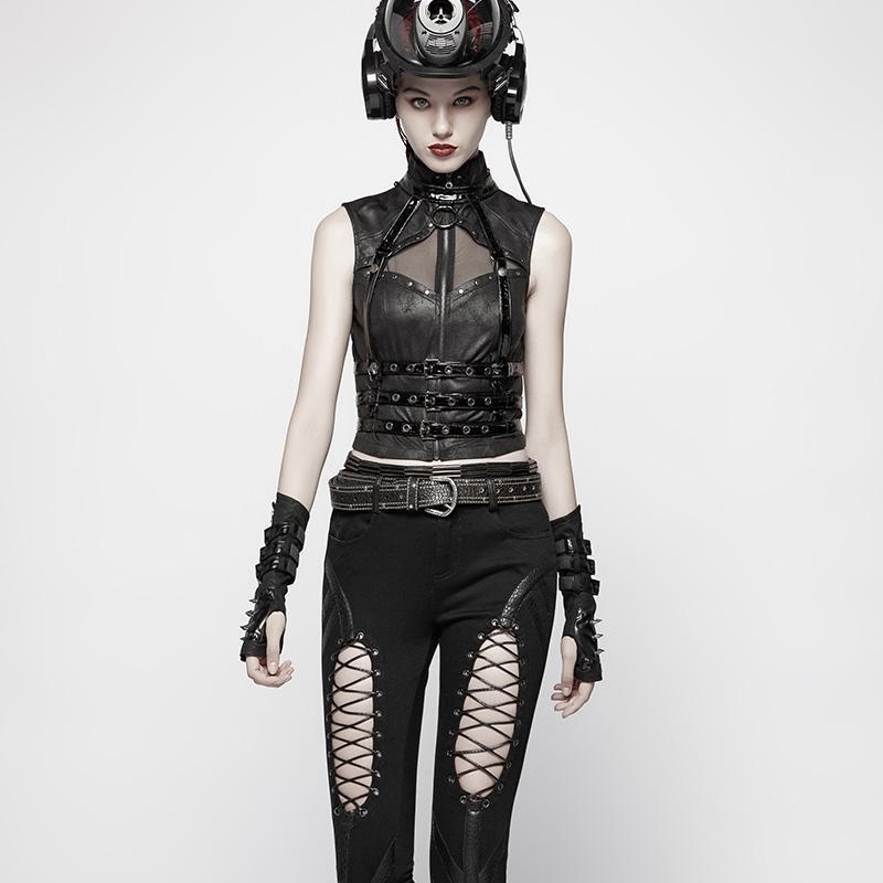 Goth Buckle Rivet Black Gloves