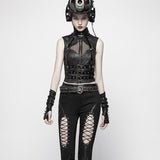 Goth Buckle Rivet Black Gloves