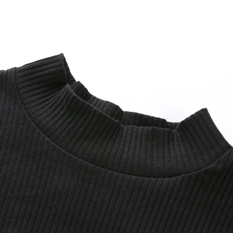 T-shirts Black Slim Stand Collar Mesh Solid High