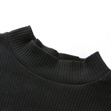 T-shirts Black Slim Stand Collar Mesh Solid High