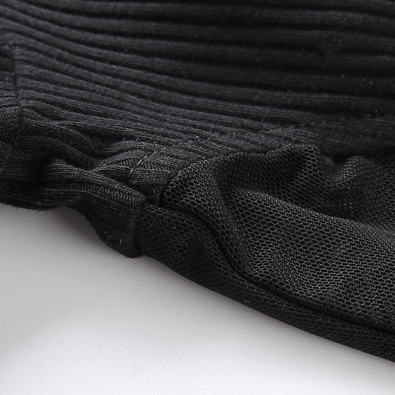 T-shirts Black Slim Stand Collar Mesh Solid High