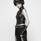Goth Buckle Rivet Black Gloves