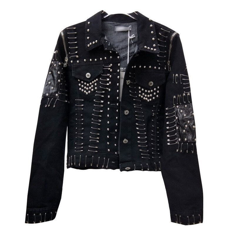 Rivet Pins Women Denim Jacket Streetwear