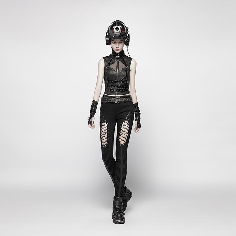 Goth Buckle Rivet Black Gloves
