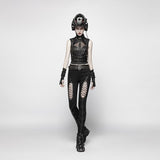 Goth Buckle Rivet Black Gloves