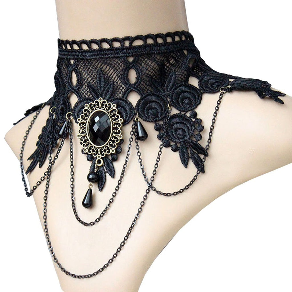 Gothic Chokers Crystal Black Lace