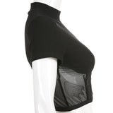 T-shirts Black Slim Stand Collar Mesh Solid High
