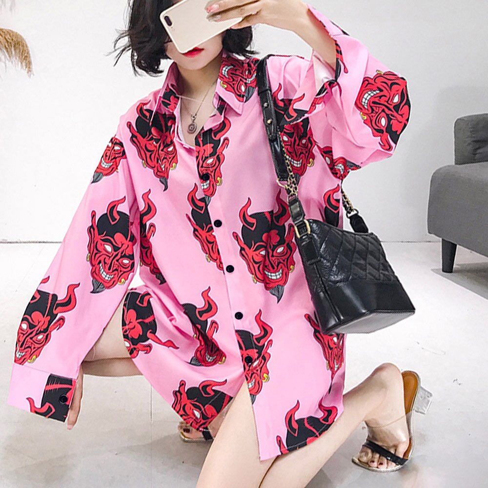 Shirts Cartoon Print Devil Purple