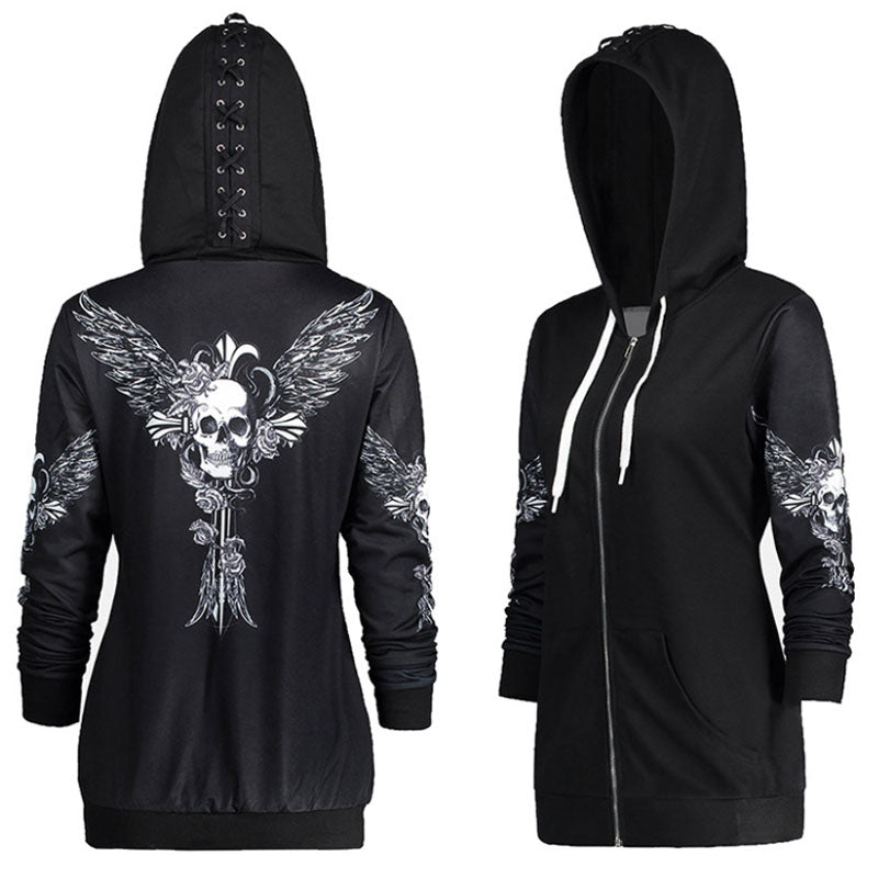 Skull Print Hoodie Long