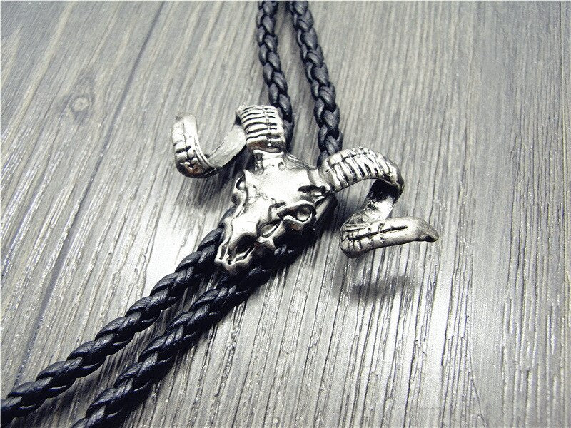Chain Sheep Head Leather Necklace Long Tie Pendant
