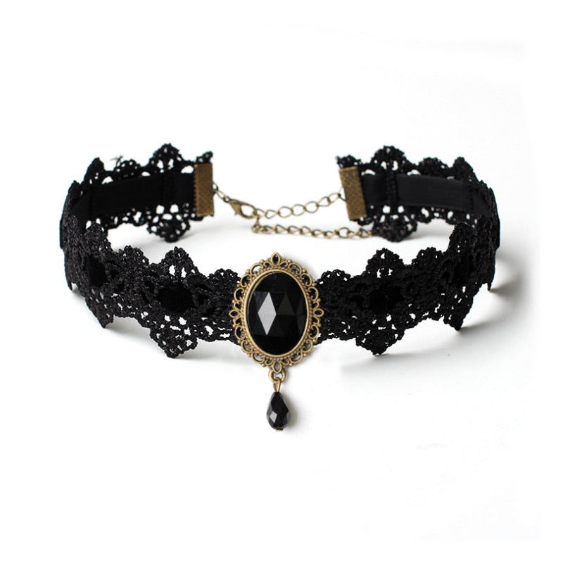 Bohemia Lace Gothic Tattoo Choker Crystal