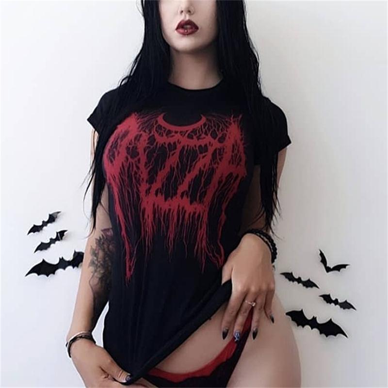 Gothic Dark Black Skinny Grunge Print T-shirt