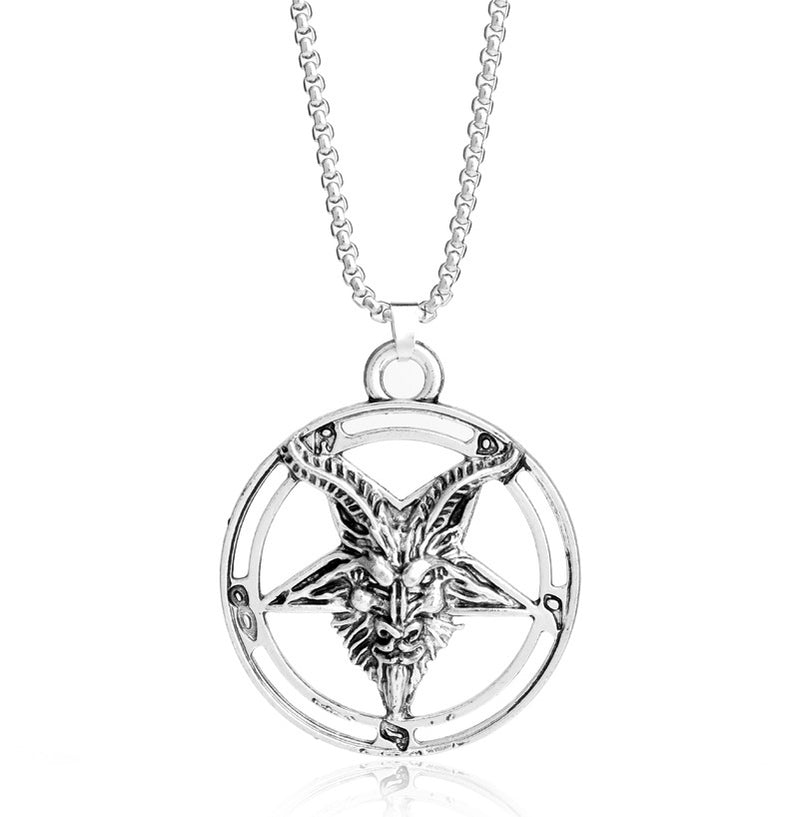 Viking Goat Pan God Skull Head Pendant Necklace