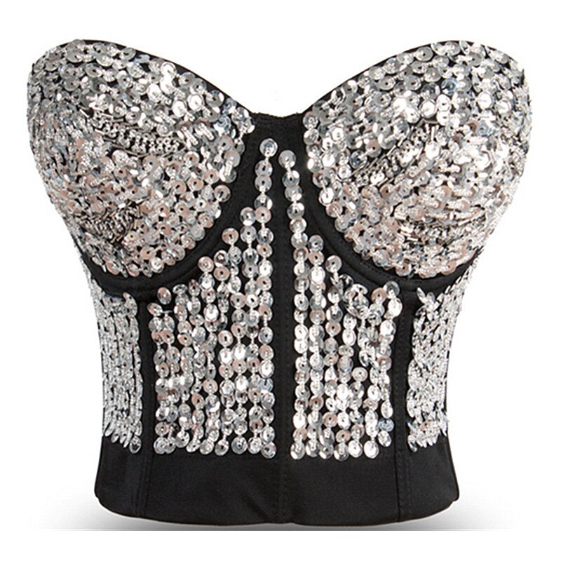 Gold Sequin & Beading Studded Bra