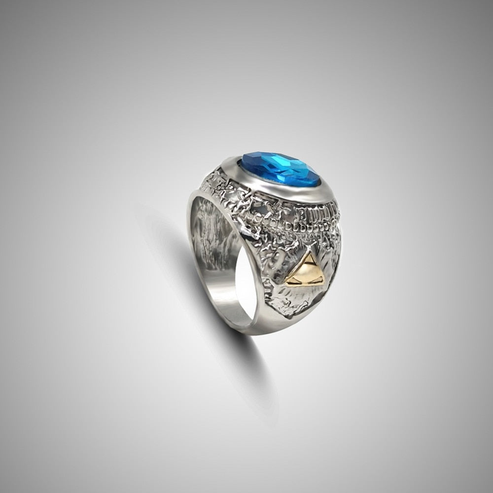 Big Sheep Goat Horn Head Finger Ring Blue Crystal Stone Jewelry