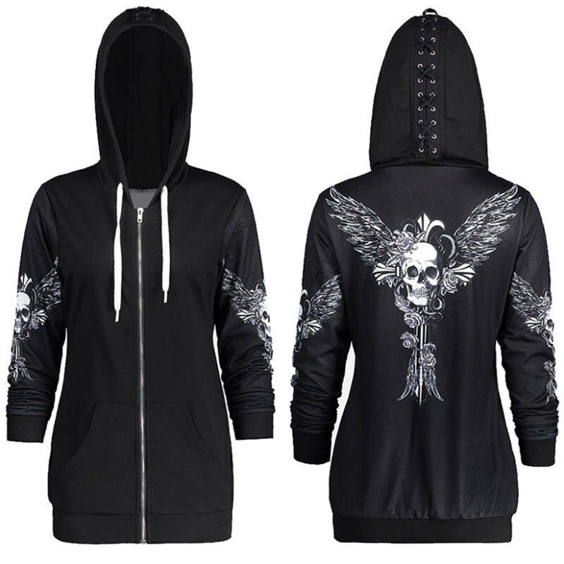 Skull Print Hoodie Long