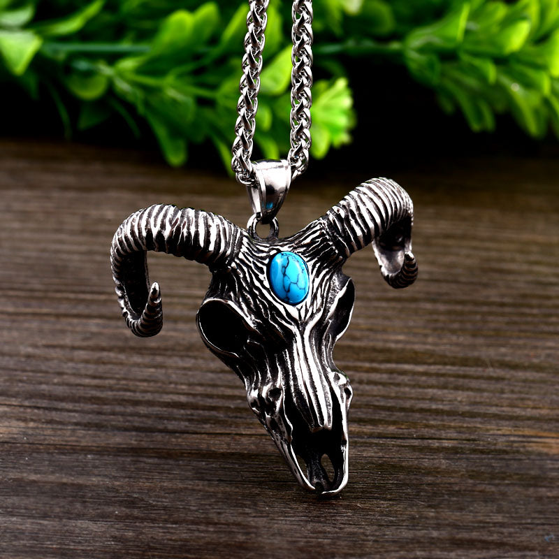 Steel soldier goat skull skeleton pendant necklace