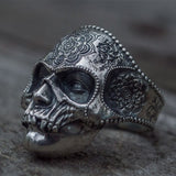 Skull Ring Mens Mandala Flower Santa
