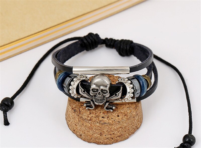 Skull Men Bracelet Charms Leather Gothic