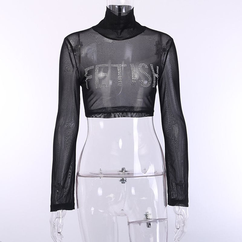 Gothic Punk Mesh Turtleneck Top Tees