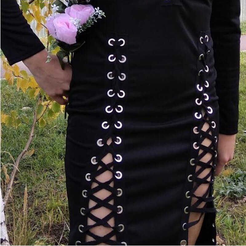 Gothic Black Dress Sexy V-neck
