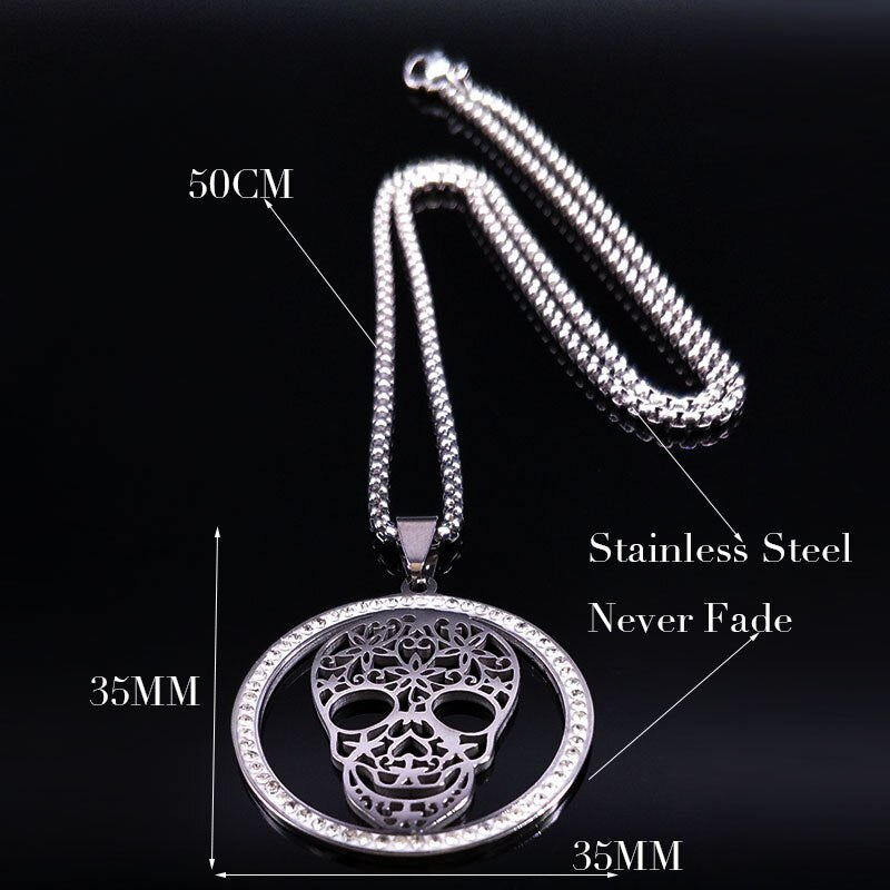 Skull Crystal Stainless Steel Necklace Women