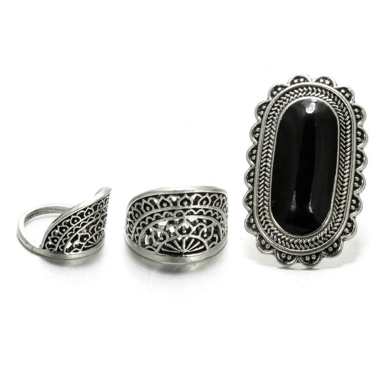 Stone Flower Rings Set
