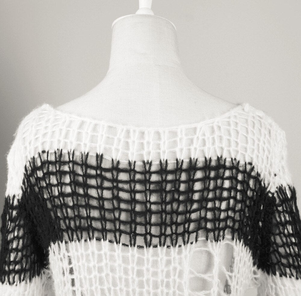 White Stripes Black Steampunk Pullover