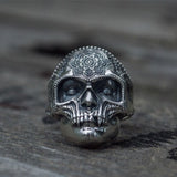 Skull Ring Mens Mandala Flower Santa