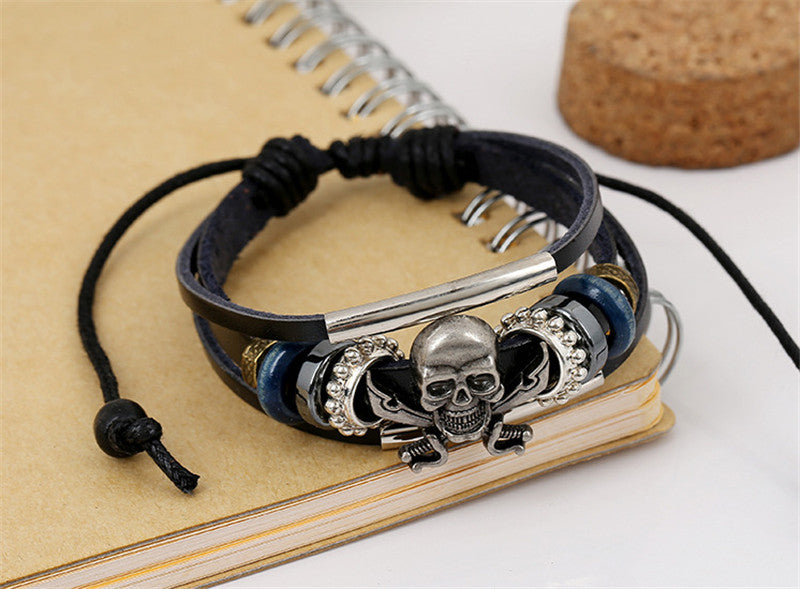 Skull Men Bracelet Charms Leather Gothic
