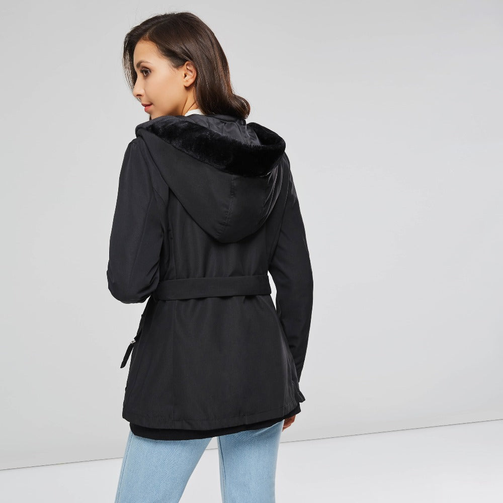 Zippers Belt Hooded Trench Coats