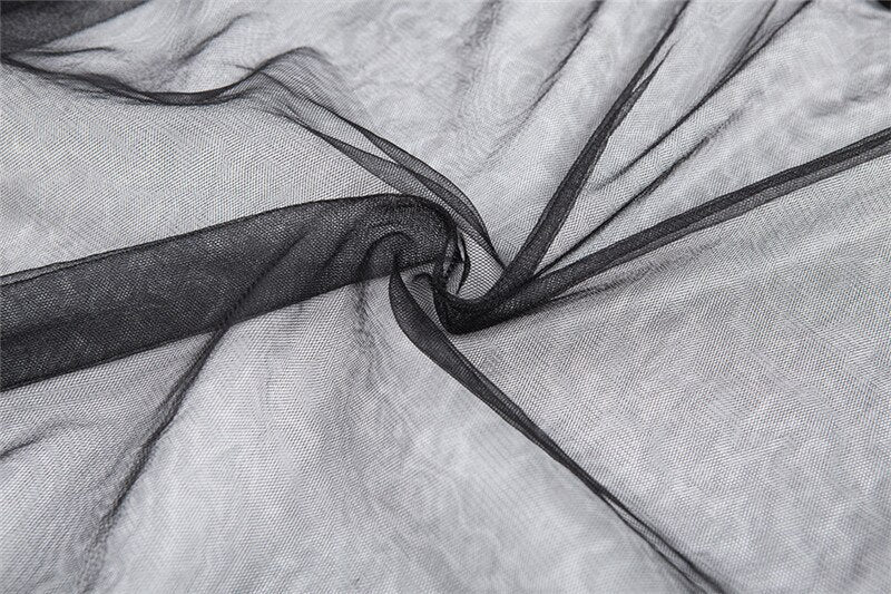 See Through Lace Up Black Mesh Dress