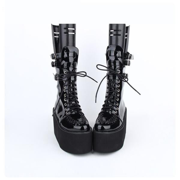 Punk Leather Lace-up Boots