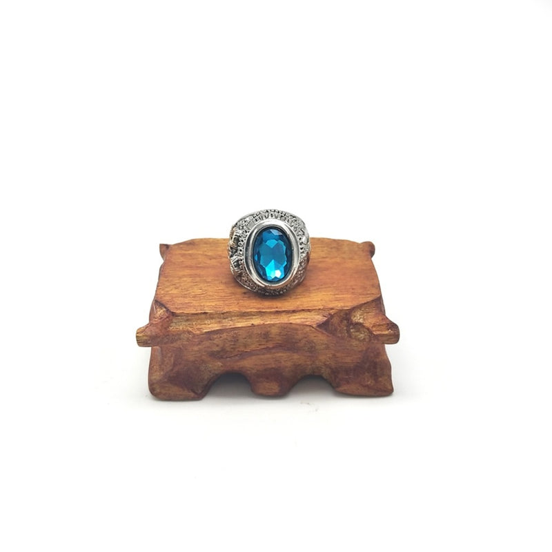 Big Sheep Goat Horn Head Finger Ring Blue Crystal Stone Jewelry