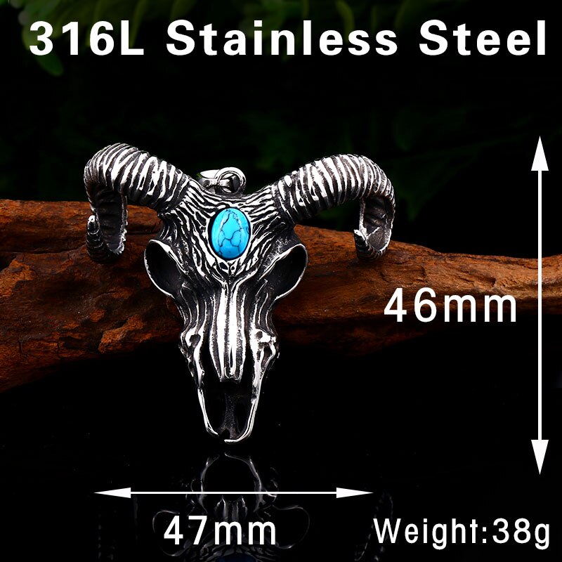Steel soldier goat skull skeleton pendant necklace