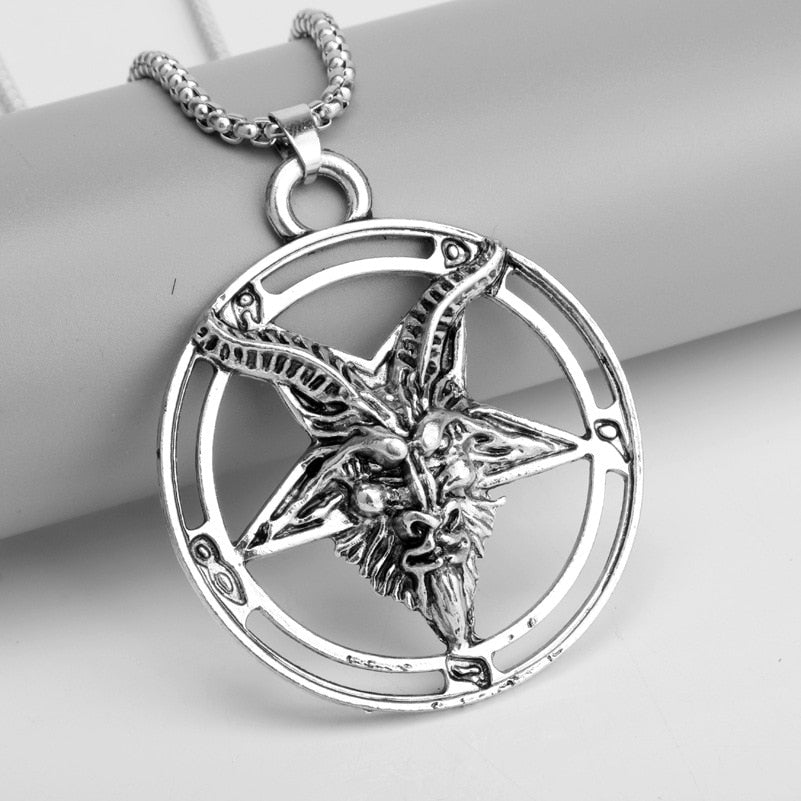 Viking Goat Pan God Skull Head Pendant Necklace