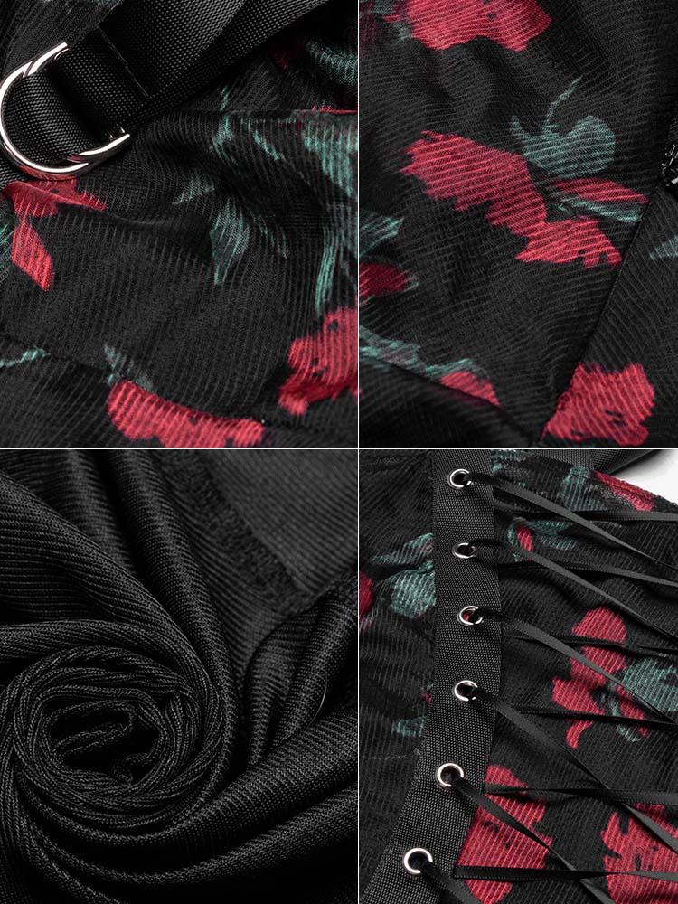 Retro Goth Strappy Floral Mini Dress