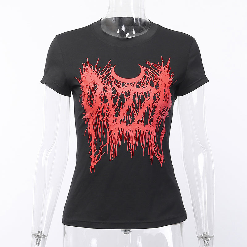 Gothic Dark Black Skinny Grunge Print T-shirt