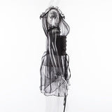 See Through Lace Up Black Mesh Dress