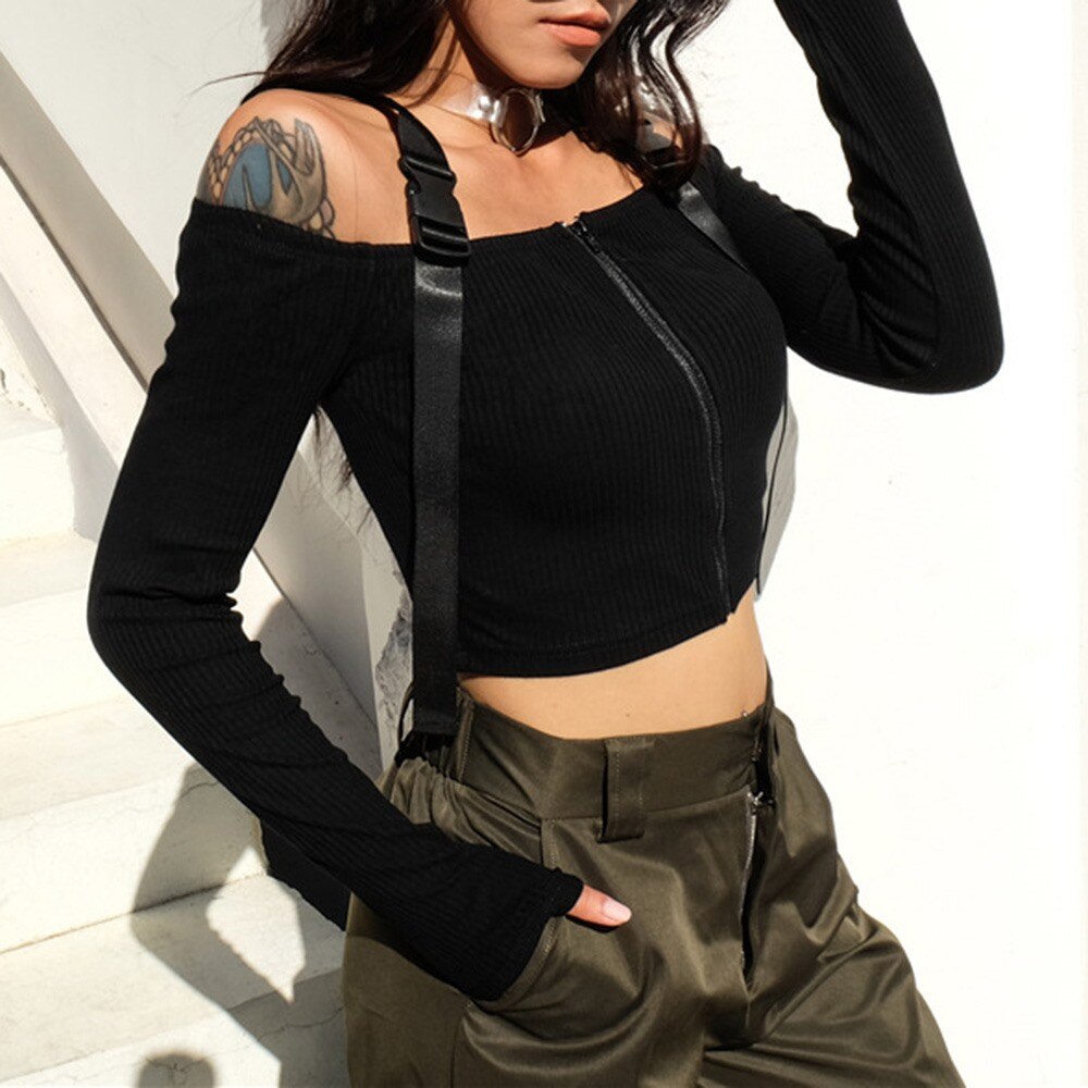 Gothic Tops Sexy Slash Neck High