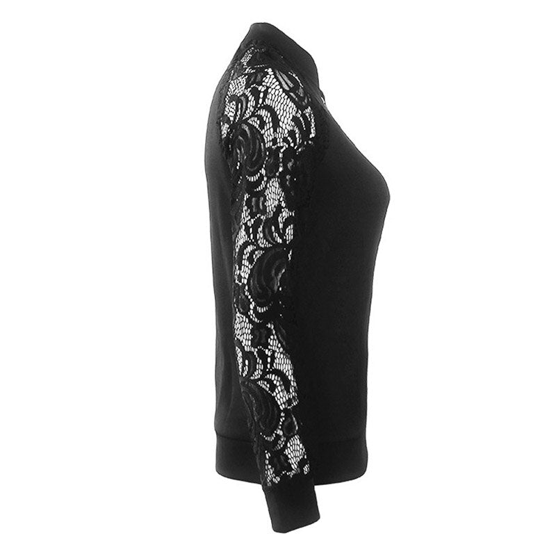 Women Zipper Patchwork Lace Jackets