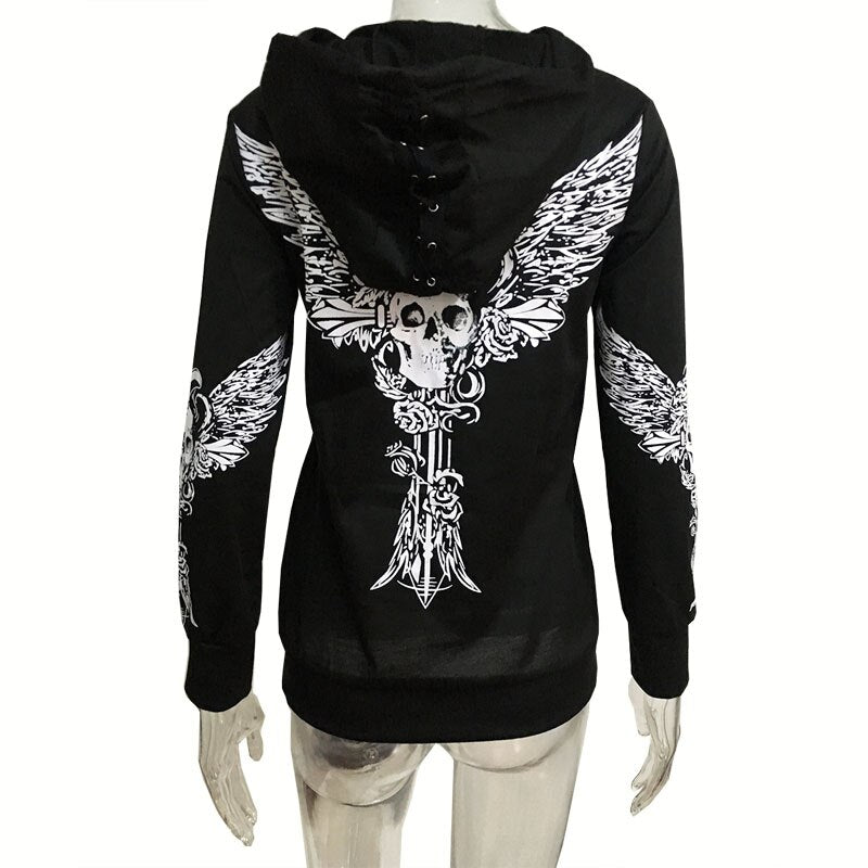 Skull Print Hoodie Long