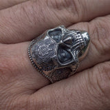 Skull Ring Mens Mandala Flower Santa