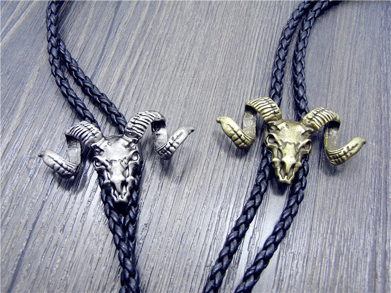 Chain Sheep Head Leather Necklace Long Tie Pendant