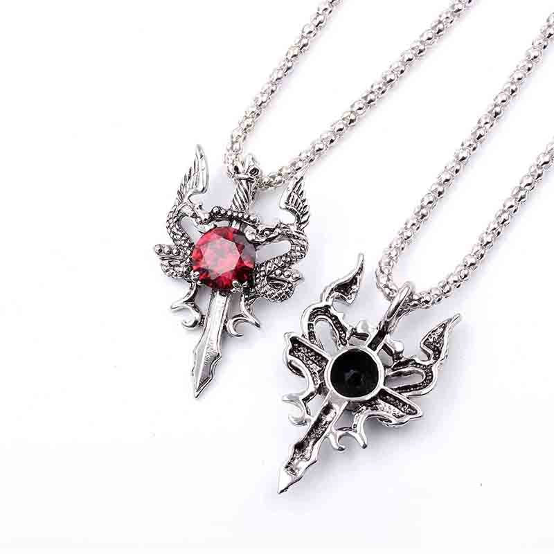 Double Dragon Cross Pendant Necklace Jewelry