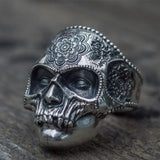 Skull Ring Mens Mandala Flower Santa