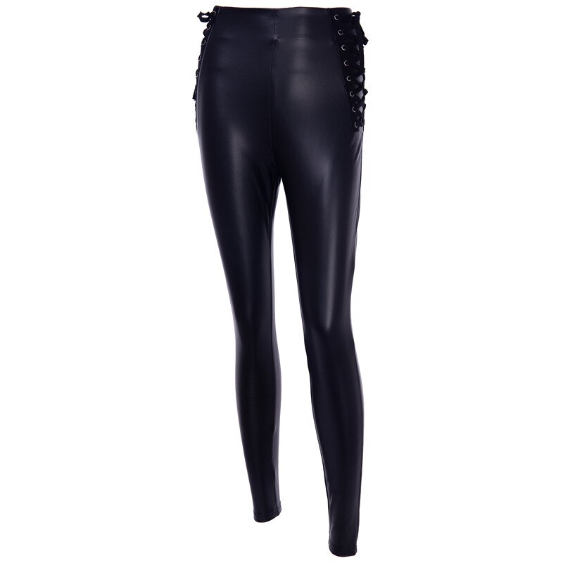 Sexy Black Matte Leather High Waist Leggings