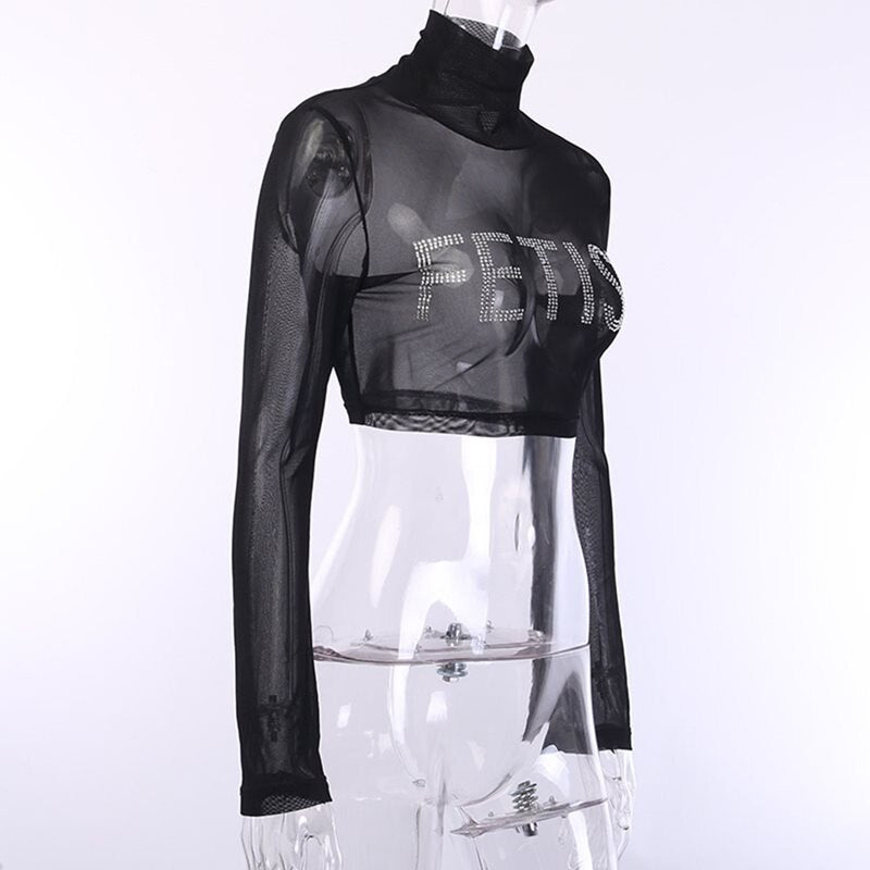 Gothic Punk Mesh Turtleneck Top Tees