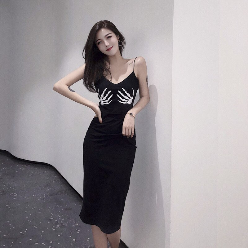 Dress Women Black Party Skull Hand